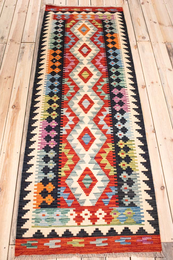 10822 Afghan Vegetable Dyed Kilim Runner Rug 82x247cm (2.8 x 8.1ft)