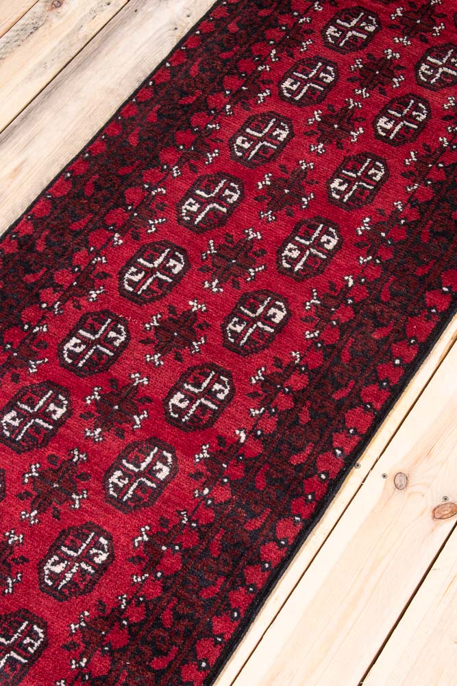 10913 Afghan Red Aq Chah Runner Rug 64x242cm (2.1 x 7.11ft)