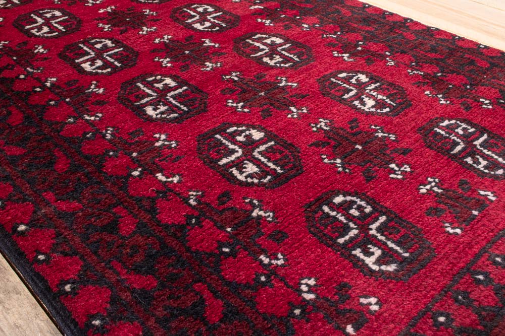 10913 Afghan Red Aq Chah Runner Rug 64x242cm (2.1 x 7.11ft)