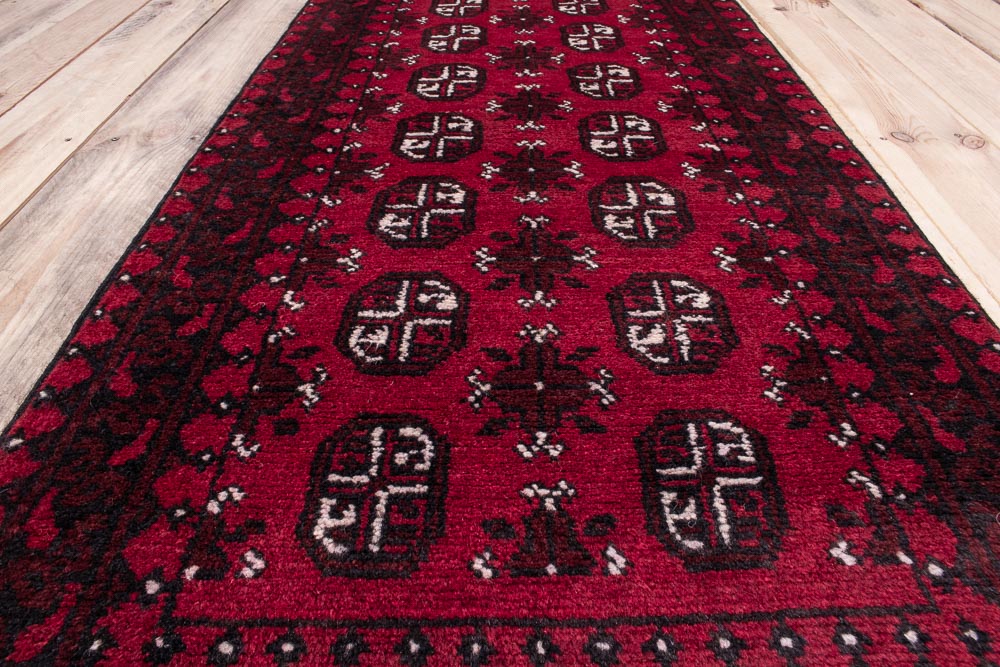 10913 Afghan Red Aq Chah Runner Rug 64x242cm (2.1 x 7.11ft)