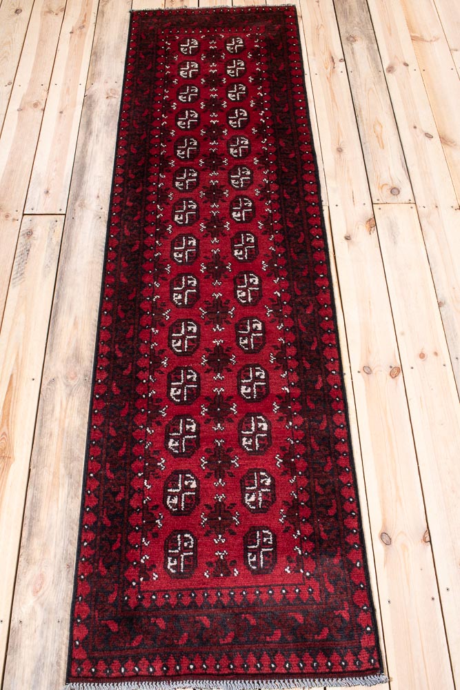 10913 Afghan Red Aq Chah Runner Rug 64x242cm (2.1 x 7.11ft)