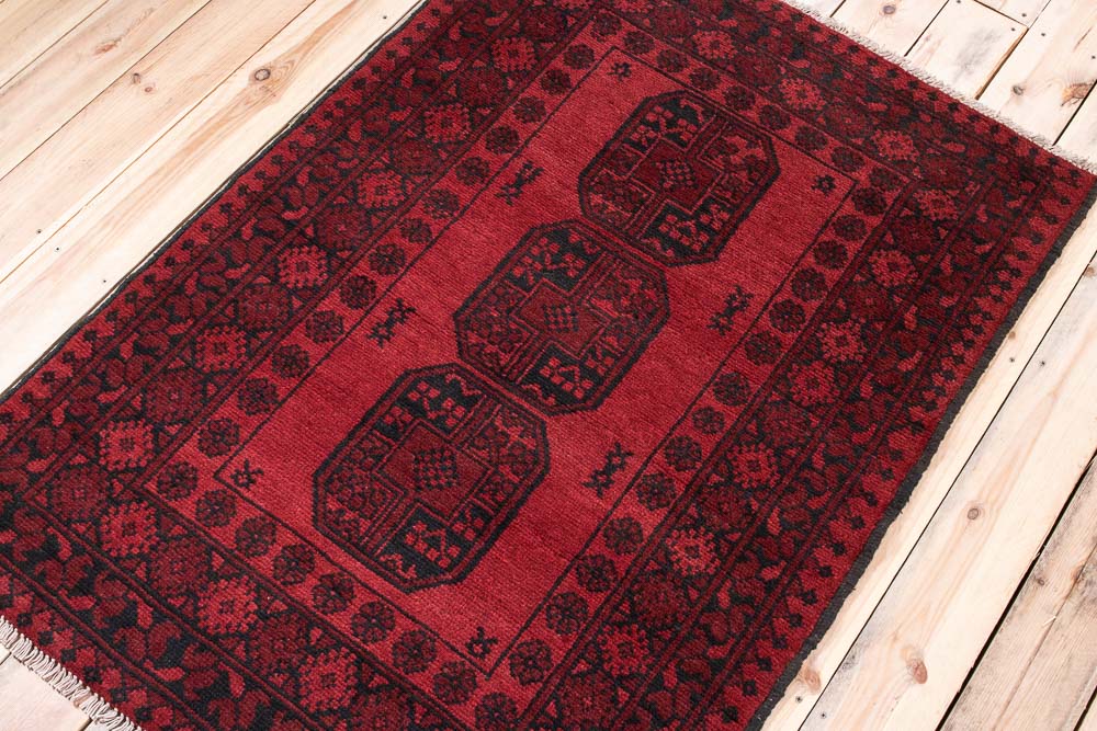 11026 Afghan Red Aq Chah Rug 101x141cm (3.3 x 4.7ft)