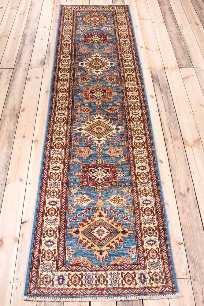 11040 Fine Afghan Kazak Runner Rug 78x304cm (2.6 x 9.11ft)