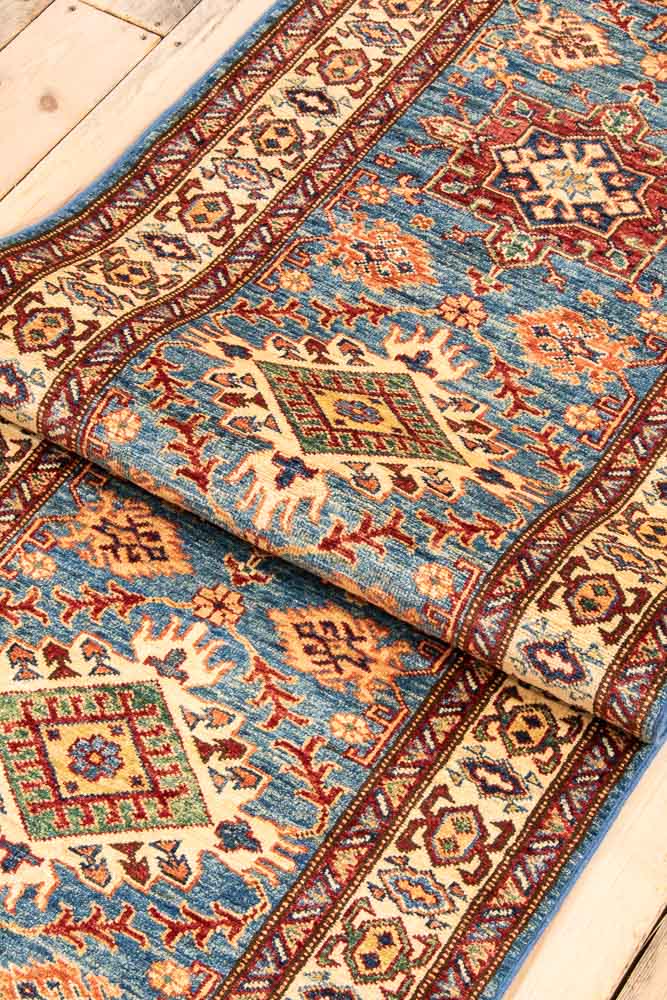 11041 Fine Afghan Kazak Runner Rug 78x302cm (2.6 x 9.11ft)