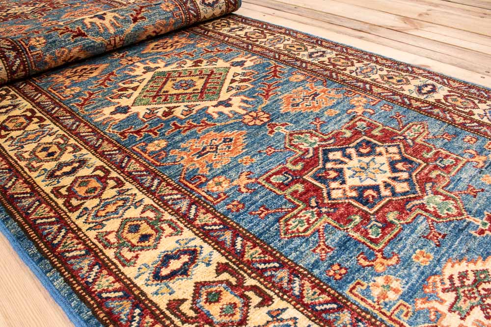 11041 Fine Afghan Kazak Runner Rug 78x302cm (2.6 x 9.11ft)