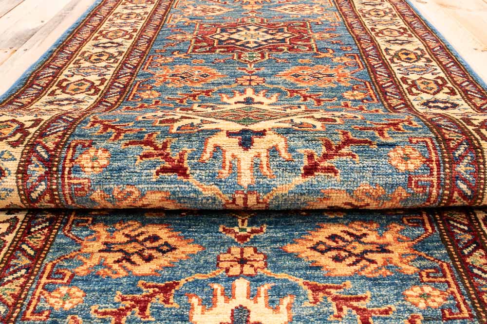 11041 Fine Afghan Kazak Runner Rug 78x302cm (2.6 x 9.11ft)