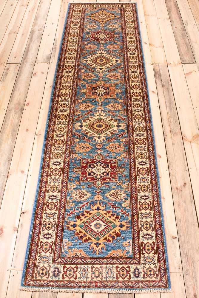 11041 Fine Afghan Kazak Runner Rug 78x302cm (2.6 x 9.11ft)