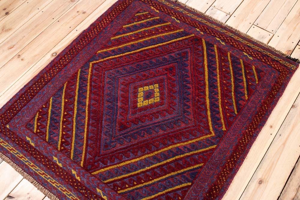 11063 Afghan Moshwani Mixed Weave Rug 107x124cm (3.6 x 4.1ft)