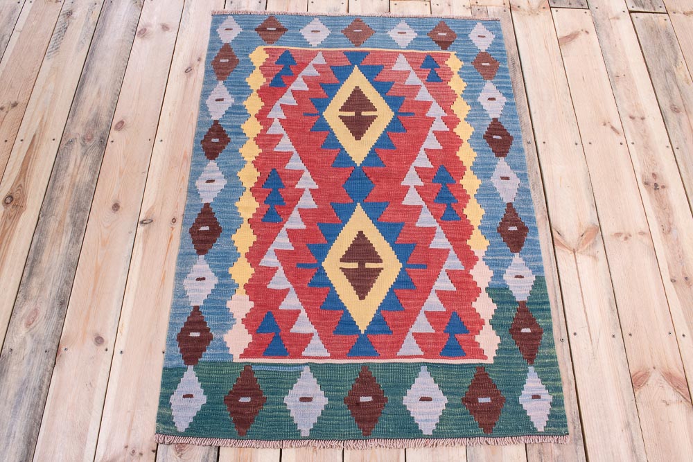 11114 Vintage Turkish Usak Kilim Rug 90x129cm (2.11 x 4.2ft)