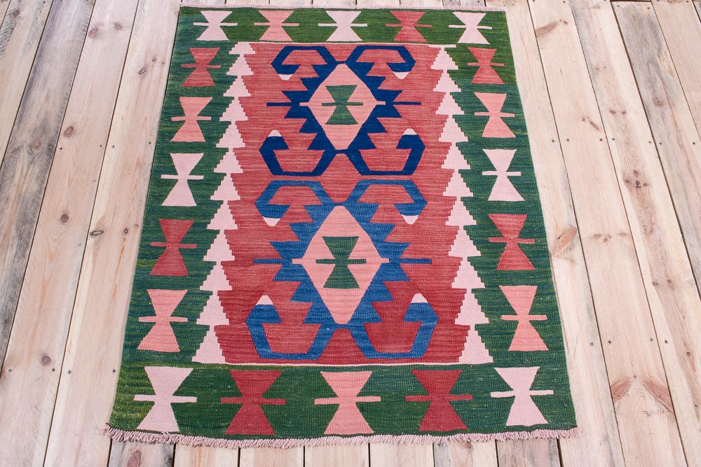 Vintage Turkish Usak Kilim Rug - Green Border