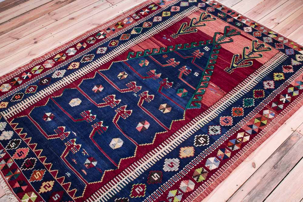 11138 Vintage Konya Obruk Turkish Kilim Rug 149x215cm (4.10 x 7.0ft)