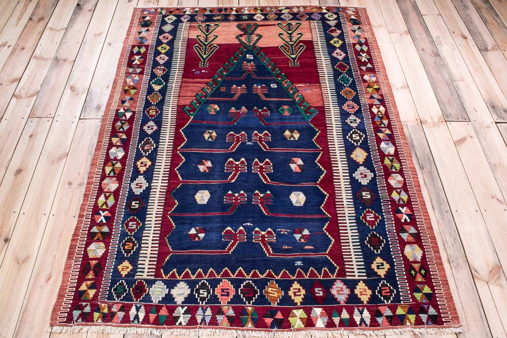 11138 Vintage Konya Obruk Turkish Kilim Rug 149x215cm (4.10 x 7.0ft)