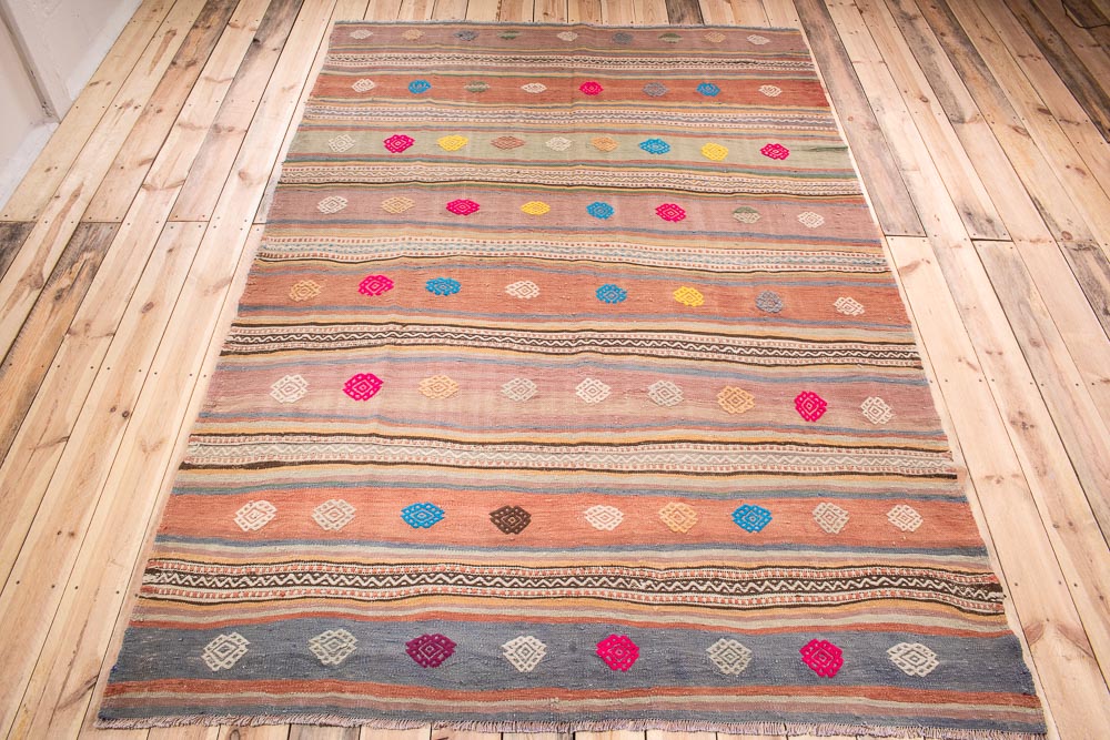 11139 Vintage Cal Turkish Cicim Kilim Rug 178x266cm (5.10 x 8.8ft)