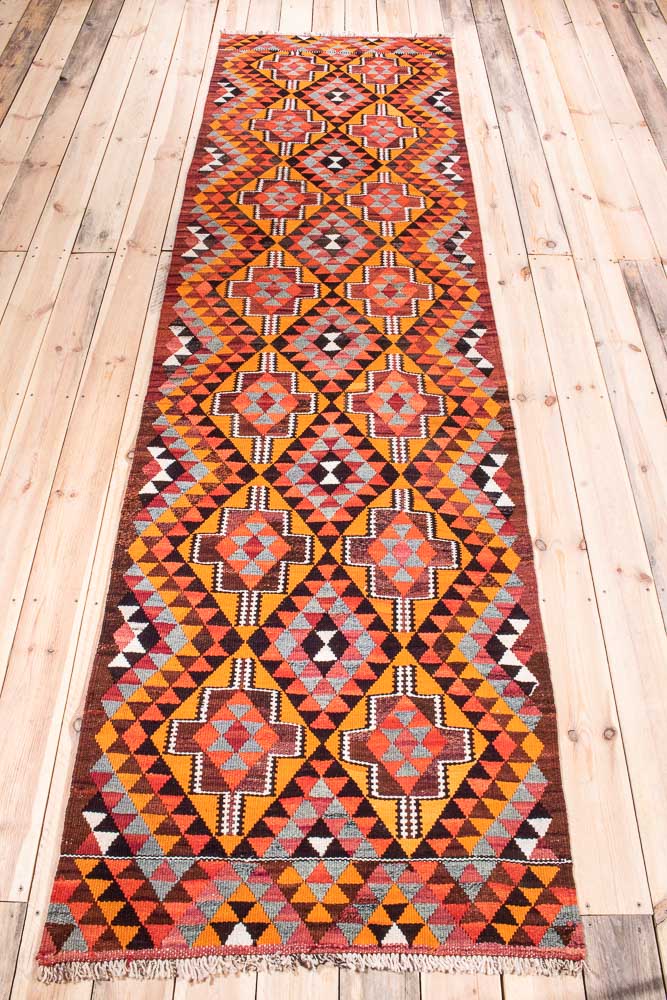 11165 Vintage Kurdish Herki Kilim Runner Rug 89x331cm (2.11 x 10.10ft)