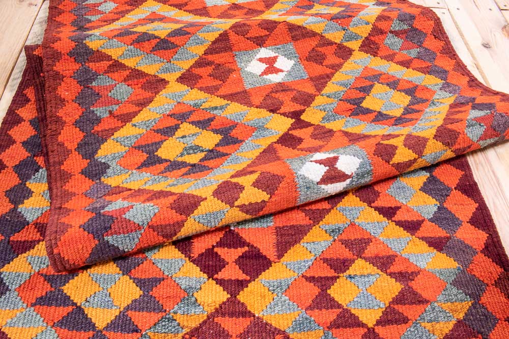 11166 Vintage Kurdish Herki Kilim Runner Rug 78x306cm (2.6 x 10.0ft)