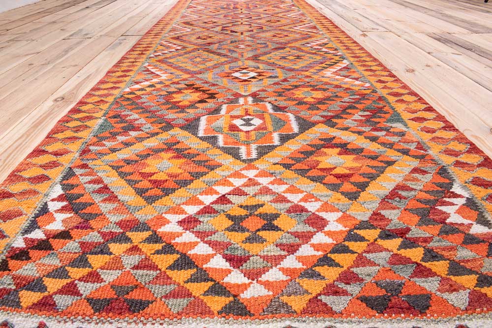 11167 Vintage Kurdish Herki Kilim Runner Rug 86x320cm (2.10 x 10.6ft)