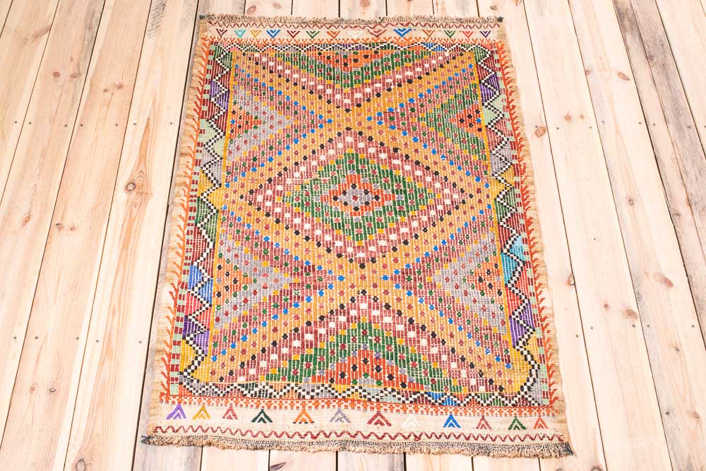 11175 Vintage Turkish Usak Kilim Rug 85x121cm (2.9 x 3.11ft)