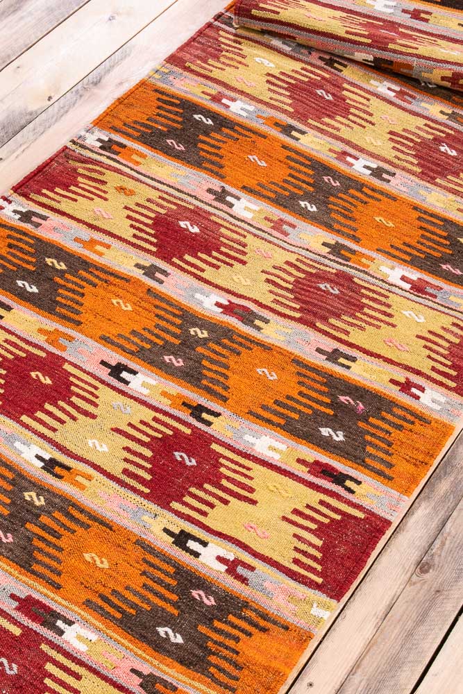 11203 Turkish Vintage Sivas Kilim Runner Rug 83x435cm (2.8 x 14.3ft)