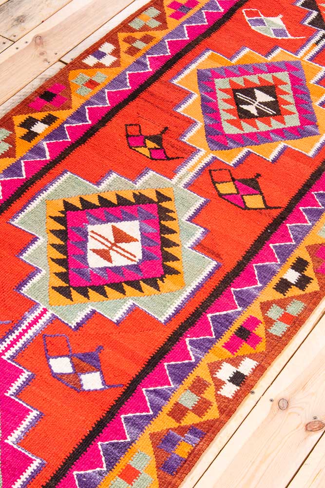 11208 Vintage Kurdish Herki Kilim Runner Rug 87x295cm (2.10 x 9.8ft)