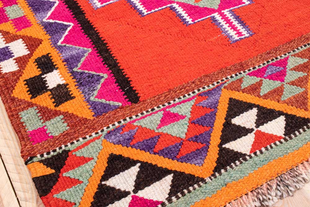 11208 Vintage Kurdish Herki Kilim Runner Rug 87x295cm (2.10 x 9.8ft)