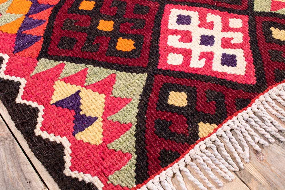 11215 Vintage Kurdish Herki Kilim Runner Rug 83x389cm (2.8 x 12.9ft)