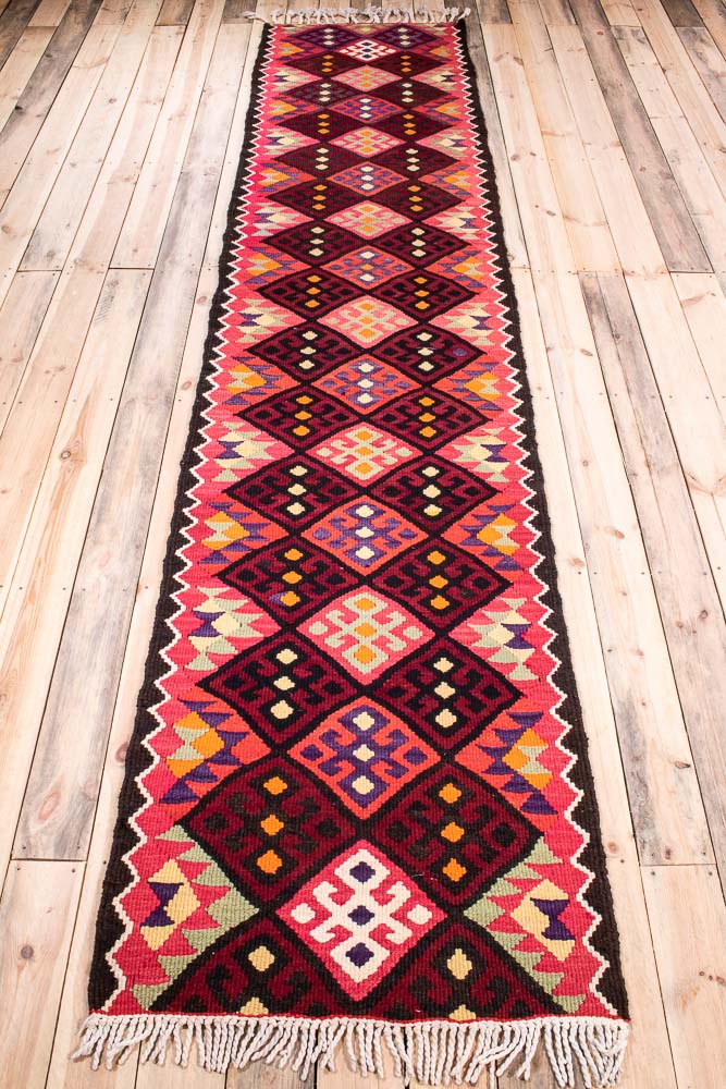 11215 Vintage Kurdish Herki Kilim Runner Rug 83x389cm (2.8 x 12.9ft)