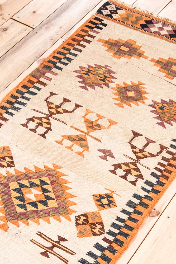 11217 Vintage Kurdish Herki Kilim Runner Rug 75x213cm (2.5 x 6.11ft)