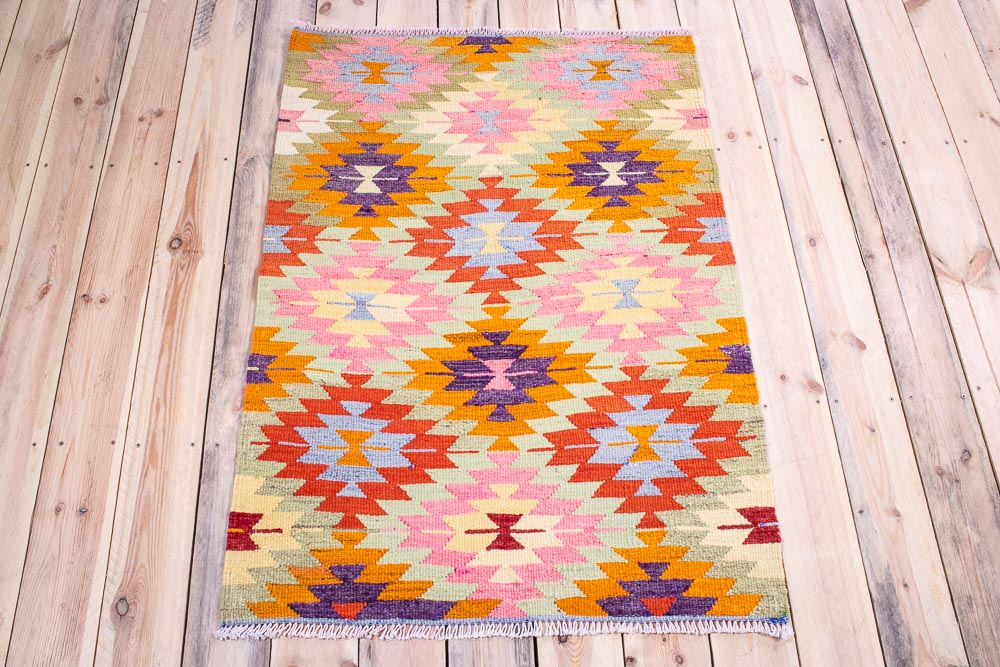 11238 Vintage Turkish Denizli Kilim Rug 87x125cm (2.10 x 4.1ft)