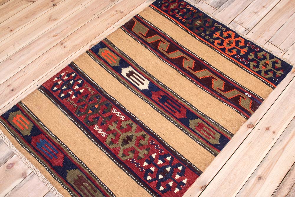 11244 Vintage Turkish Afyon Kilim Rug 96x145cm (3.1 x 4.9ft)