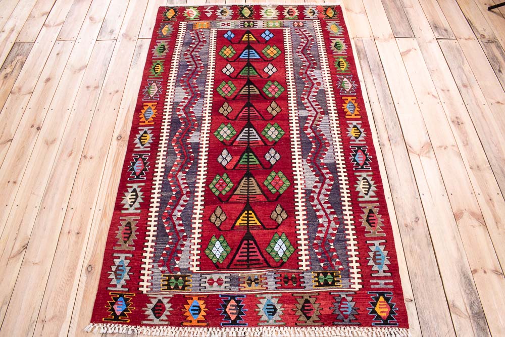 11256 Vintage Turkish Esme Kilim Rug 119x203cm (3.11 x 6.8ft)