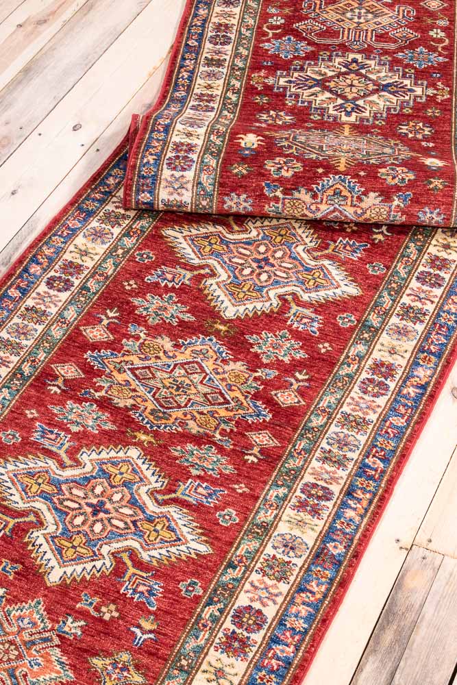 11324 Fine Afghan Kazak Runner Rug 84x387cm (2.9 x 12.8ft)