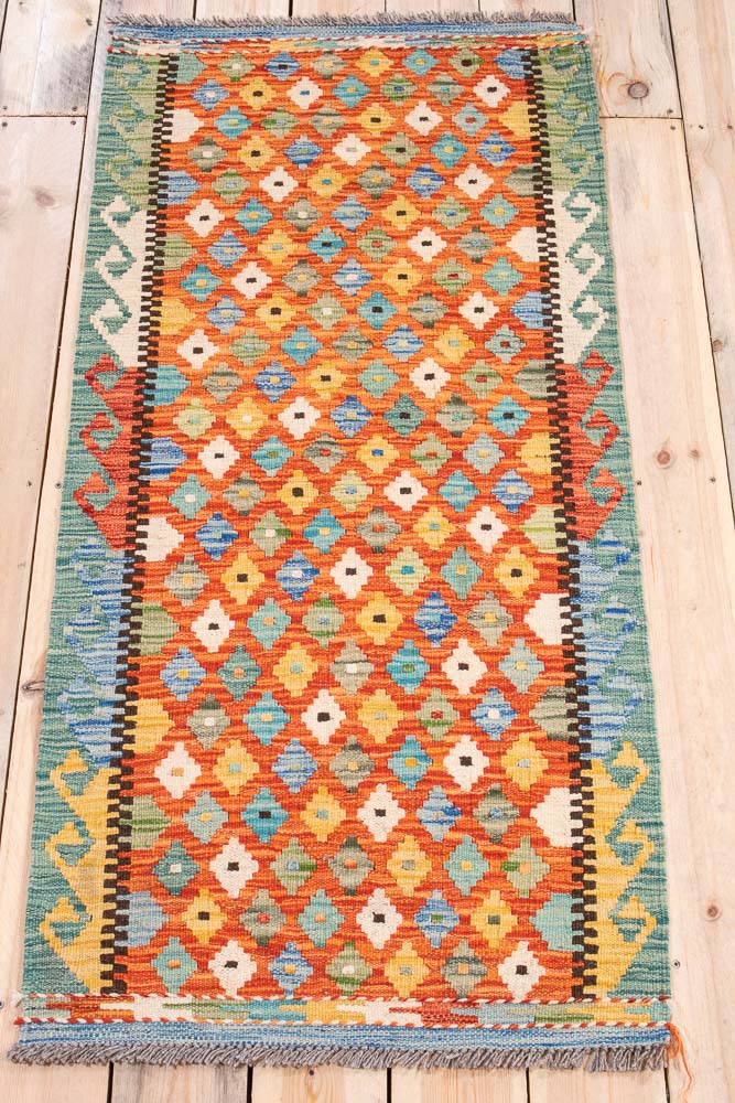 11390 Afghan Vegetable Dyed Kilim Runner Rug 66x140cm (2.2 x 4.7ft)