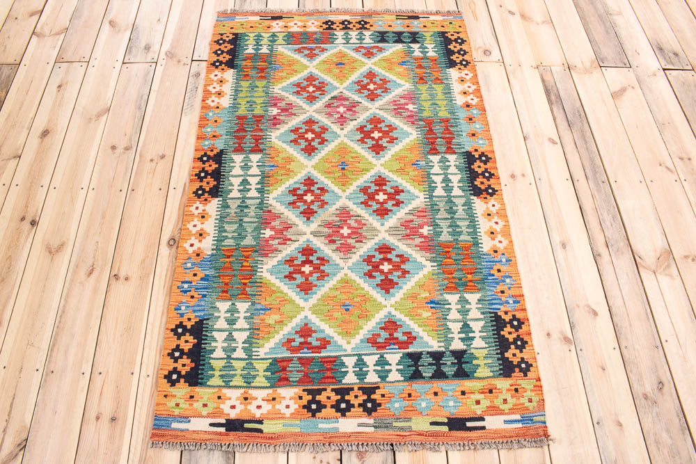 11494 Afghan Vegetable Dyed Kilim Rug 101x168cm (3.3 x 5.6ft)