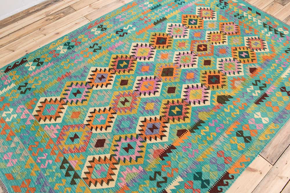 11517 Large Afghan Vegetable Dyed Kilim Rug 198x300cm (6.6 x 9.10ft)