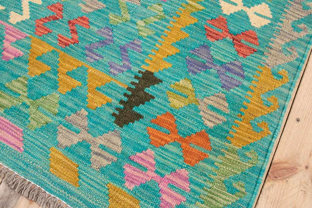11517 Large Afghan Vegetable Dyed Kilim Rug 198x300cm (6.6 x 9.10ft)