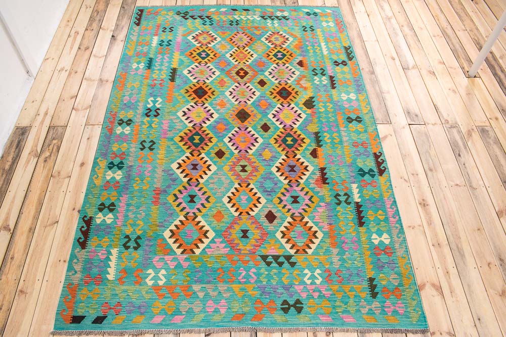 11517 Large Afghan Vegetable Dyed Kilim Rug 198x300cm (6.6 x 9.10ft)