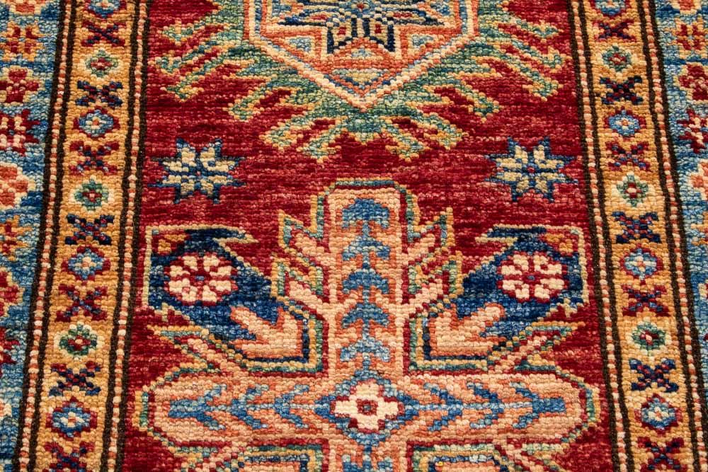 11527 Fine Red Afghan Kazak Hallway Runner Rug 77x202cm (2.6 x 6.7ft)