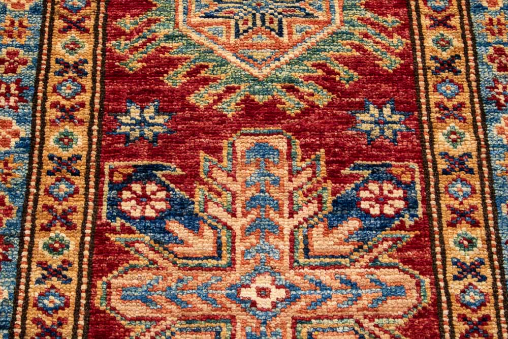 11527 Fine Red Afghan Kazak Hallway Runner Rug 77x202cm (2.6 x 6.7ft)