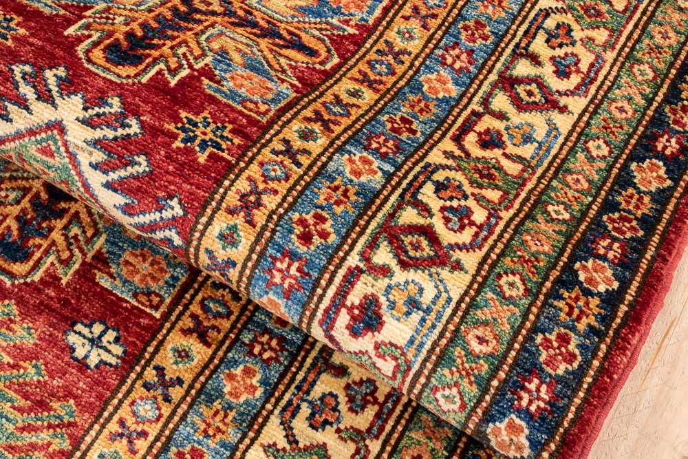 11527 Fine Red Afghan Kazak Hallway Runner Rug 77x202cm (2.6 x 6.7ft)