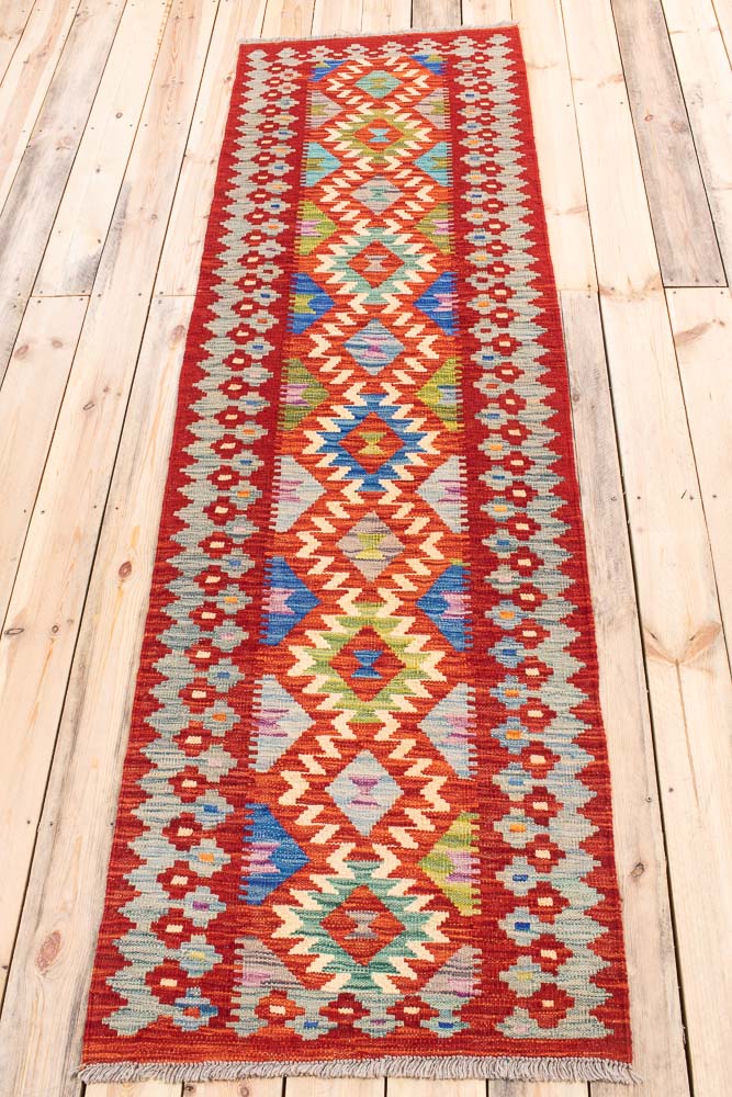 11532 Afghan Vegetable Dyed Kilim Hallway Runner Rug 74x256cm (2.5 x 8.4½ft)