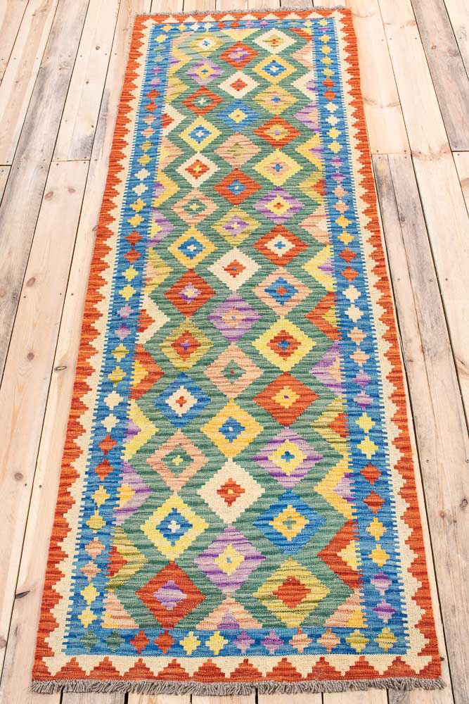 11533 Afghan Vegetable Dyed Kilim Hallway Runner Rug 86x256cm (2.10 x 8.4ft)