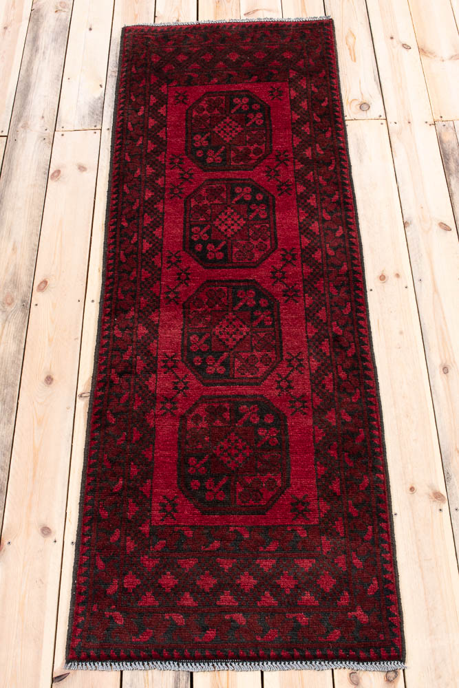 11534 Afghan Red Aq Chah Hallway Runner Rug 65x189cm (2.1½ x 6.2½ft)