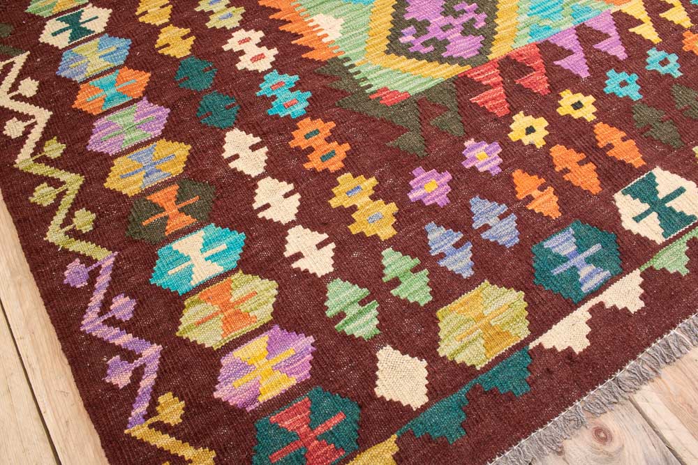 11582 Large Afghan Vegetable Dyed Kilim Rug 255x346cm (8.4 x 11.4ft)