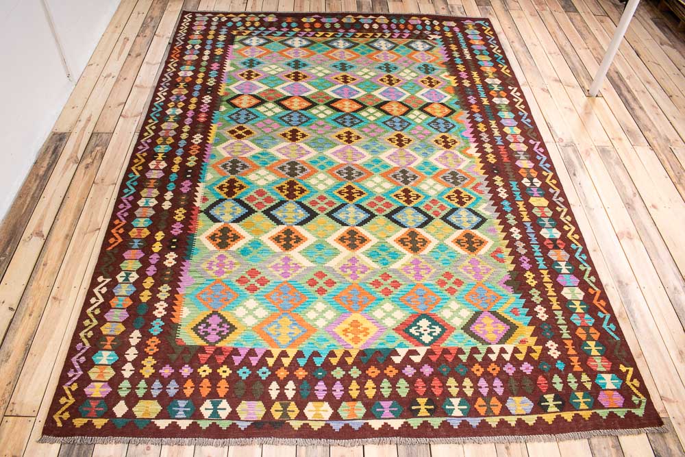 11582 Large Afghan Vegetable Dyed Kilim Rug 255x346cm (8.4 x 11.4ft)