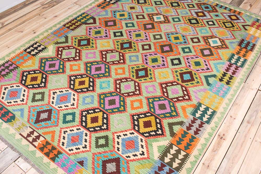 11584 Large Afghan Vegetable Dyed Kilim Rug 203x300cm (6.8 x 9.10ft)