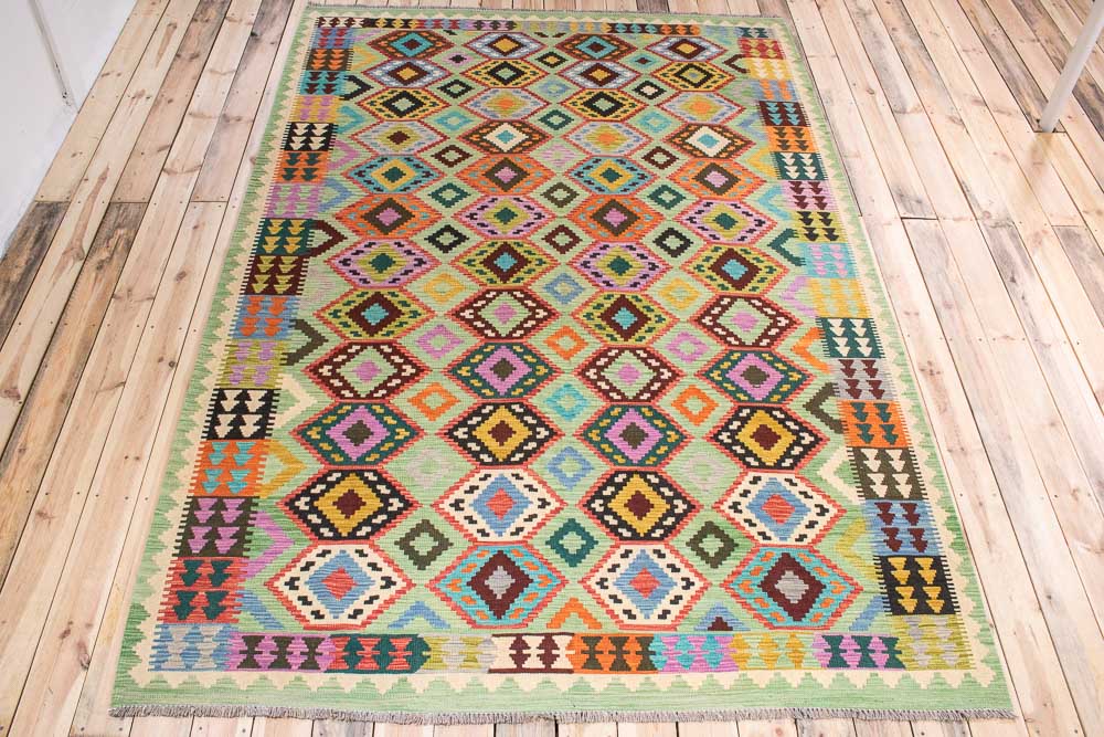 11584 Large Afghan Vegetable Dyed Kilim Rug 203x300cm (6.8 x 9.10ft)