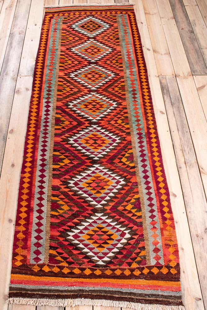11630 Vintage Kurdish Herki Kilim Runner Rug 85x262cm (2.9½ x 8.7ft)