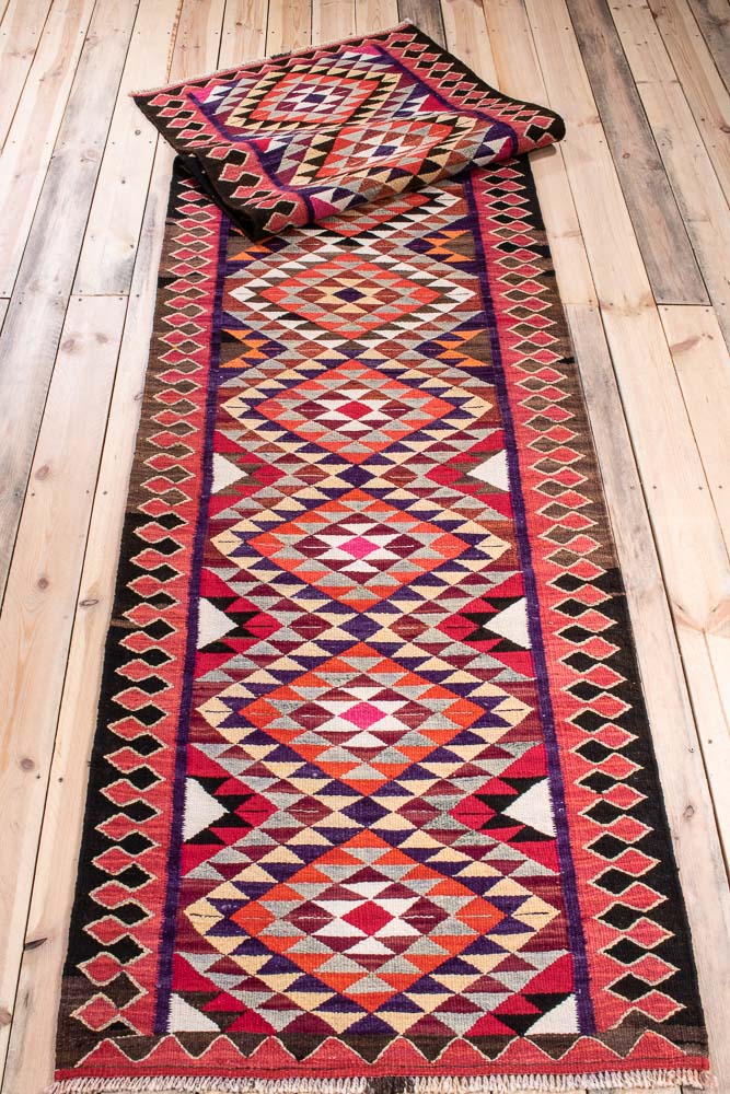 11632 Vintage Kurdish Herki Kilim Runner Rug 91x341cm (3 x 11.2ft)