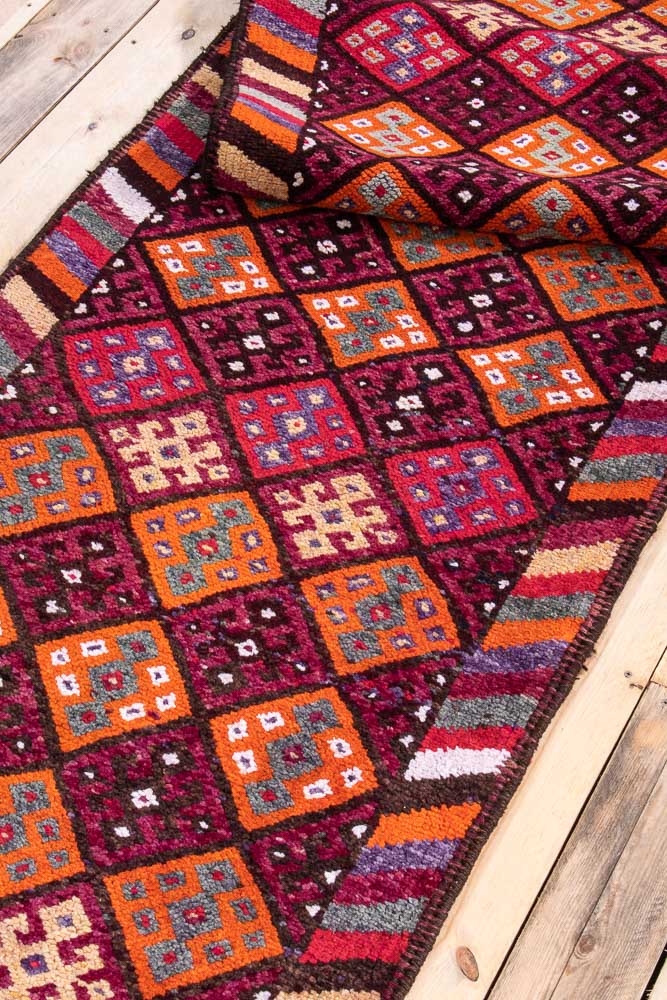 11637 Vintage Kurdish Herki Carpet Runner Rug 87x403cm (2.10 x 13.2ft)