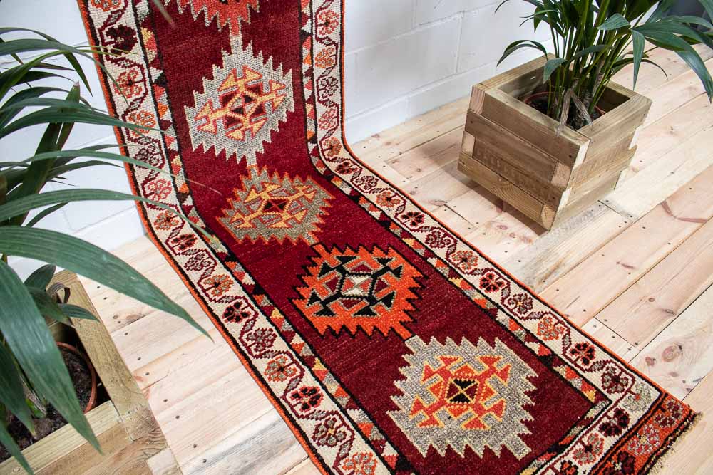 11640 Vintage Kurdish Herki Carpet Runner Rug 69x377cm (2.3 x 12.4ft)